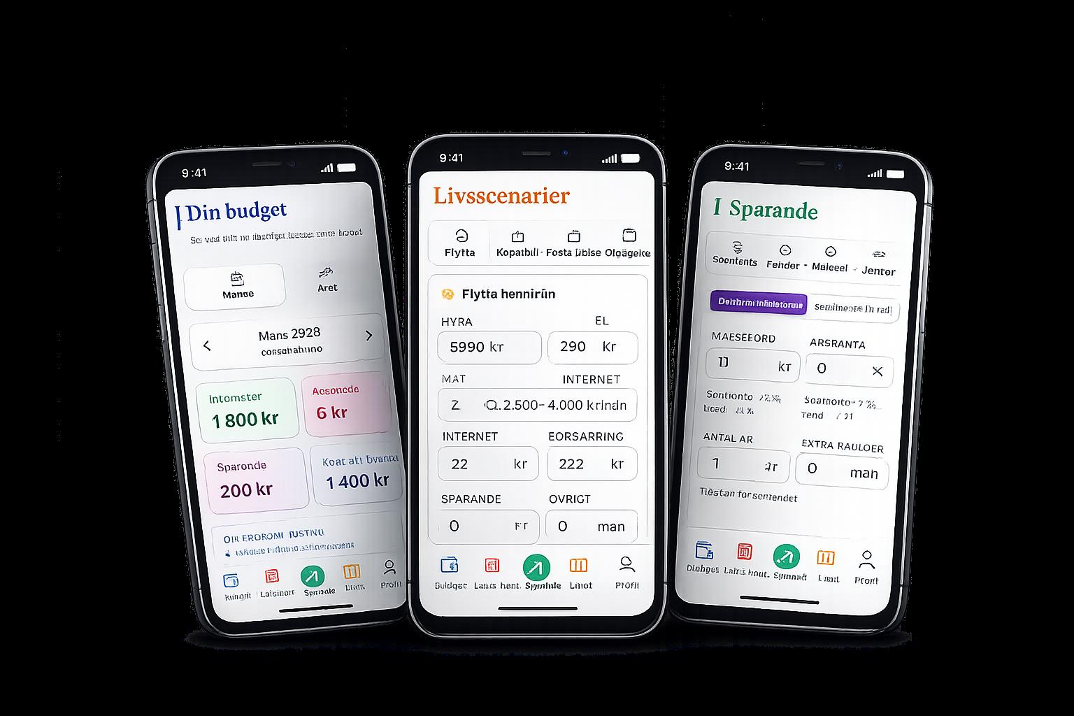 Ekonomipeppen app – Din budget, Livsscenarier och Sparande